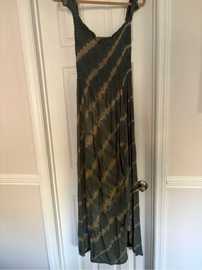 Women's Olive and Mustard Tie-Dye Maxi Beach Dress